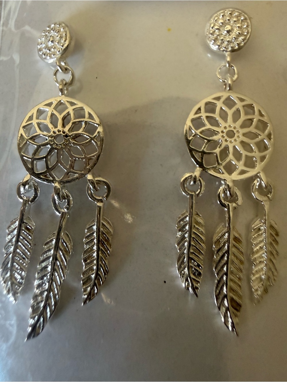 .925 Silver Dreamcatcher Feather Drop Earrings - Women Jewelry